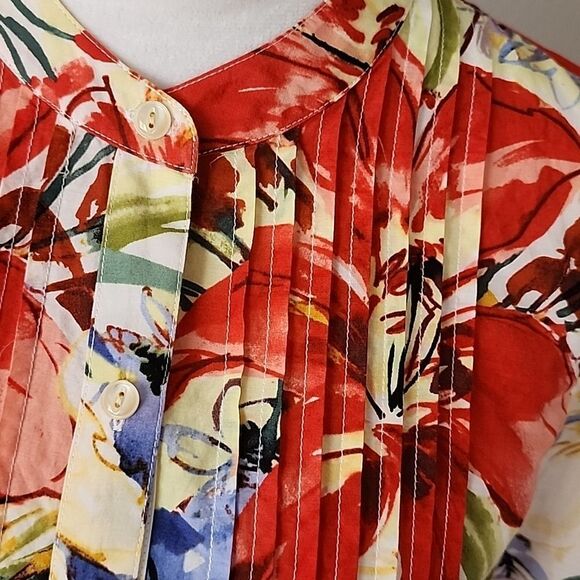 Tommy Bahama Floral 3/4 Long Sleeve Silk Cotton Blend Blouse - Picture 14 of 16